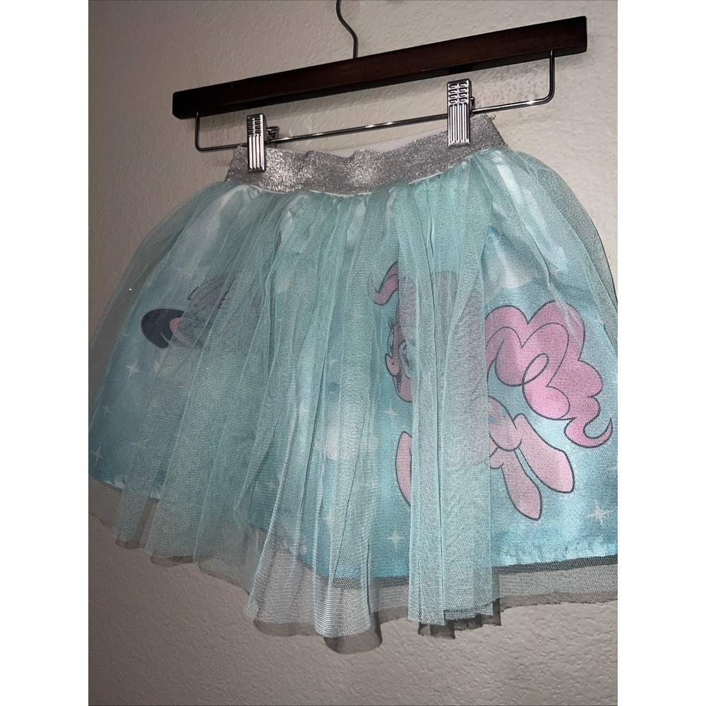 My Little Pony skirt BLUE W/PINK PONIES Glittering Silver Waist Liner SMALL 6/6X